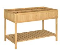 Jardinière Sur Pieds Carré Potager Avec Étagère Dim. 110l X 46l X 76h Cm 8 Compartiments Et Inserts D'irrigation Bois De Sapin