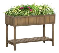 Jardinière Sur Pieds Carré Potager Avec Étagère Dim. 110l X 46l X 76h Cm 8 Compartiments & Inserts D'irrigation Bois De Sapin Marron