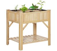 Jardinière sur pieds carré potager avec étagère sapin