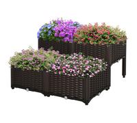 Jardinière sur pieds - carré potager - Outsunny - 2 étages insert irrigation imitation rotin - plastique - 80x80x44cm - chocolat