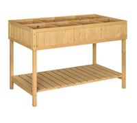 Jardinière Sur Pieds Carré Potager Avec Étagère Dim. 110l X 46l X 76h Cm 8 Compartiments Et Inserts D'irrigation Bois De Sapin