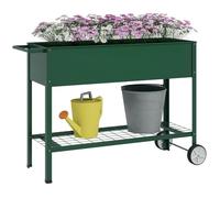 Jardinière Sur Pieds Potager Dim. 109l X 44l X 80h Cm Étagère 2 Roues + Insert D¿Irrigation Métal Vert