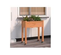 Vidaxl Jardinière Sur Roues Avec Doublure Brun 71x37x80 Cm Bois Sapin