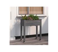 Jardinière sur roues avec doublure gris 71x37x80 cm bois sapin 3157825