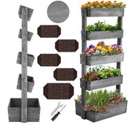 tectake® Jardinière Verticale 5 étages (4 inclinables), 81 x 52 x 180 cm | Bois de Sapin, 20-50 kg par étage, Drainage optimal, Microclimat sain, Montage rapide, Toile de plantation incluse, Gris