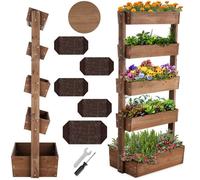 Jardinière surélevé - TECTAKE - Potager vertical FLORA en bois de sapin laqué avec toile de paillage, 81 x 52 x 180 cm - Marron
