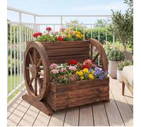 Jardinière Surélevée à 2 Niveaux COSTWAY Trous de Drainage Roues Bac à Plantes en Bois en Forme Chariot pour Intérieur Extérieur