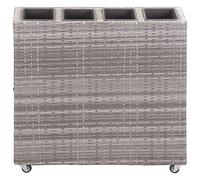 Jardinière surélevée avec 4 pots - 80 x 22 x 79 cm - En rotin synthétique - Gris - Grand bac à fleurs surélevé pour jardin, intérieur, cour, terrasse, balcon, jardin