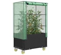 Jardinière Surélevée avec Housse et Roues Aspect Rotin Pot de Fleur vidaXL