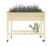 Jardinière surélevée avec roues en pin - 120 x 59 cm - Avec 4 roulettes et freins - Compartiment de rangement pour balcon, terrasse, légumes, herbes, fleurs