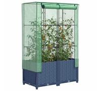 Jardinière surélevée avec serre, aspect rotin, gris bleu, 80 x 40 x 138 cm, cadre en polypropylène et tube de fer, jardinière d'extérieur pour jardin, légumes et fleurs