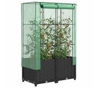 Jardinière surélevée avec serre, aspect rotin, noir, 80 x 40 x 138 cm, pour jardin, plantes d'extérieur, légumes, cadre en tube de fer solide