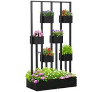 Jardinière Surélevée Avec Treillis - Dim. 90l X 45l X 170h Cm - Bois De Sapin Noir