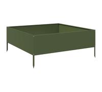Jardinière surélevée en acier - Vert olive - 100 x 100 x 25 cm - Petits pots de fleurs - Pour plantes d'intérieur - Pour terrasse, jardin, parc, balcon
