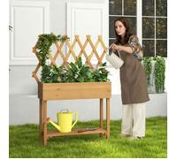 Jardinière Surélevée en Bois COSTWAY avec Treillis et Roues Verrouillables, Lit de Jardin Surélevé pour Plante Grimpante Vigne