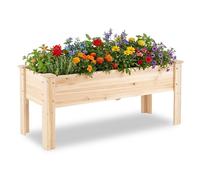 Jardinière Surélevée en Bois de Sapin COSTWAY Trous de Drainage, Bac de Culture Rectangulaire sur Pieds pour Terrasse Balcon Jardin
