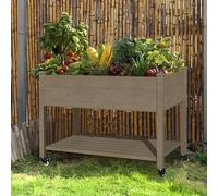 Jardinière surélevée en cèdre 120 x 57 x 83 cm avec roulettes verrouillables et étagère de rangement - Jardinière d'extérieur pour jardin, terrasse et balcon - Design rustique pour un jardinage faci