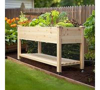 Jardinière surélevée en cèdre 120 x 57 x 83 cm avec roulettes verrouillables et étagère de rangement - Jardinière d'extérieur pour jardin, terrasse et balcon - Design rustique pour un jardinage faci