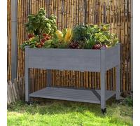 Jardinière surélevée en cèdre 120 x 57 x 83 cm avec roulettes verrouillables et étagère de rangement - Jardinière d'extérieur pour jardin, terrasse et balcon - Design rustique pour un jardinage faci