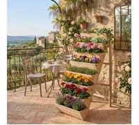 Jardinière Surélevée Extérieur à 8 Niveaux, GIANTEX, Bac à Plantes en Bois, Triangular Bracing pour Terrasse, Balcon, Naturel