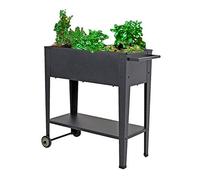 Jardinière surélevée mobile en métal - 75 x 35 x 80 cm - Avec étagère et roulettes - Pour le jardin, les légumes, les herbes aromatiques