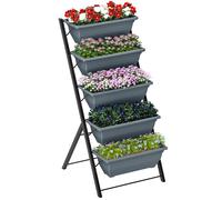 Outsunny Jardinière surélevée avec étages, jardinière Verticale avec 5 bacs à Fleurs, Trous de Drainage avec Bouchons en Caoutchouc, escalier pour Plantes, légumes, Herbes, Cadre en Acier, Gris