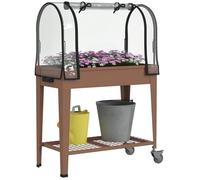 Outsunny Jardinière surélevée Potager avec bâche Transparente, Mini Serre de Jardin, 2 roulettes et 1 étagère inférieure pour légumes, Fleurs, Potager, dim. 80L x 40l x 120H cm