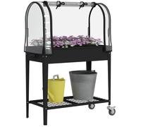 Outsunny Jardinière surélevée Potager avec bâche Transparente, Mini Serre de Jardin, 2 roulettes et 1 étagère inférieure pour légumes, Fleurs, Potager, dim. 80L x 40l x 120H cm