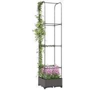 Jardinière surélevée Outsunny avec treillis, bac à fleurs en plastique à arrosage automatique avec trous de drainage, bouchons de vidange et réservoirs d'eau pour plantes grimpantes, légumes, fleurs,