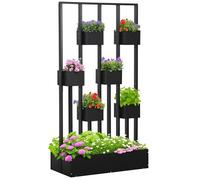 Jardinière Surélevée Avec Treillis - Dim. 90l X 45l X 170h Cm - Bois De Sapin Noir