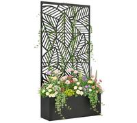 Jardinière surélevée - Outsunny - avec treillis pour plantes grimpantes - panneau intimité motifs feuilles découpées - métal - noir