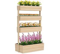 Jardinière surélevée - Outsunny - en bois - avec 4 étages - avec doublure, trous de drainage - pour terrasse, balcon - bois naturel