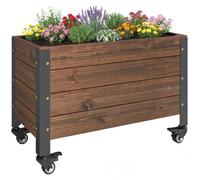 Outsunny Jardinière surélevée en Bois avec Roues, carré Potager de Jardin rectangulaire, Pot de Fleurs extérieur pour Herbes aromatiques et légumes, 60 x 30 x 41 cm, Marron