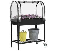 Outsunny Jardinière surélevée Potager avec bâche Transparente, Mini Serre de Jardin, 2 roulettes et 1 étagère inférieure pour légumes, Fleurs, Potager, dim. 80L x 40l x 120H cm