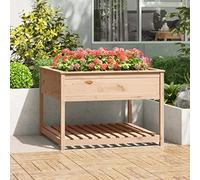 Jardinière surélevée pour balcon avec étagère - 111,5 x 111,5 x 81 cm - En bois de pin massif - Solution idéale pour un jardinage peu encombrant et des plantes saines