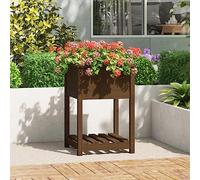 Jardinière surélevée pour jardin, bac à fleurs, avec étagère, marron miel, 54 x 54 x 81 cm, en bois de pin massif, solution idéale pour un jardinage peu encombrant et des plantes saines