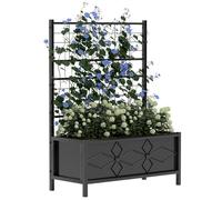 Outsunny - Jardinière treillis sur pied design fleurs 90×40×120 cm acier thermolaqué noir