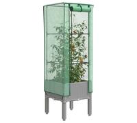 Jardinière surélevée stable avec cadre en tube de fer aspect rotin et serre avec fermetures éclair d'aération et housse de protection en polyéthylène pour le balcon