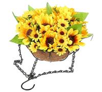 Jardinière suspendue d'extérieur avec arrangement de tournesols artificiels Décoration de panier de fleurs réaliste for la maison, le bureau et le jardin Pas besoin d'arrosage Belle décoration florale