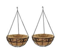 Jardinière suspendue en métal avec doublure en fibre de, panier suspendu pour fleurs, panier de plantes d'intérieur et d'extérieur pour décoration jardin Style2 10 pouces 2 pièces fleur, jard