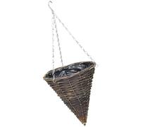 Jardinière suspendue en rotin avec chaîne et doublure - Panier conique élégant en osier pour plantes d'intérieur/extérieur, parfait pour la décoration de la maison et le jardin