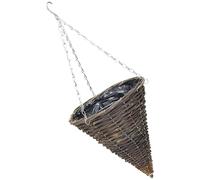 Jardinière suspendue en rotin intérieur/extérieur avec chaîne et doublure - Panier conique élégant en osier pour décoration de maison et de jardin, parfait pour exposer des fleurs et des plantes