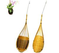 Jardinière suspendue pour orchidées avec crochet en métal, 2 pièces, panier suspendu pour orchidées tissées en bambou thaïlandais, multi-usages, style nid d'oiseau, cintre pour plantes, décoration de