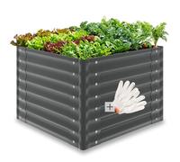 Jardinière - TECTAKE - Plate-bande surélevée SALVIA en acier galvanisé, ergonomique, 380L - gris, 80x80x62cm