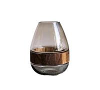 jardinière Terrarium Vase en Verre Nordique avec Base en Bois, Pot de Fleurs pour Fleurs hydroponiques, Fleurs séchées artificielles Plantes aériennes(Style C-S)