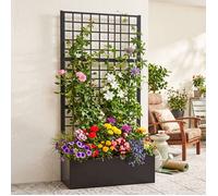 Jardinière Treillis COSTWAY Brise-Vue Acier Galvanisé Noir, Bac à Fleurs Drainage Plantes Grimpantes Balcon Jardin Terrasse