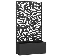 Outsunny Jardinière avec treillis, brise-vue paravent, jardinière extérieure métal sur pieds ou murale, motifs de feuilles pleines, bac à fleurs rectangulaire balcon terrasse patio, 61x23x113 cm, noir