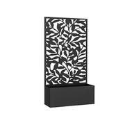 Jardinière treillis haut design graphique feuilles - 61 x 23 x 113 cm - métal thermolaqué noir Noir