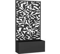 Outsunny Jardinière avec treillis, brise-vue paravent, jardinière extérieure métal sur pieds ou murale, motifs de feuilles pleines, bac à fleurs rectangulaire balcon terrasse patio, 61x23x113 cm, noir