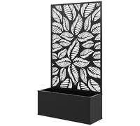 Jardinière Treillis Haut Design Graphique Grandes Feuilles - 61 X 23 X 113 Cm - Métal Thermolaqué Noir